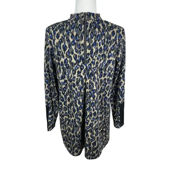Tyler Boe Animal Print Tunic Top Long Sleeves Classic Timeless Blue Black Small - Picture 7 of 13